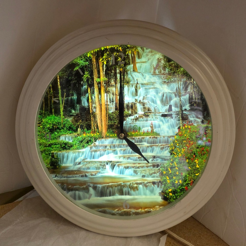 Vintage Contin CT-678 Waterfall so7nd Wall Clock Lighted Nature Scene‎ 12 Inch